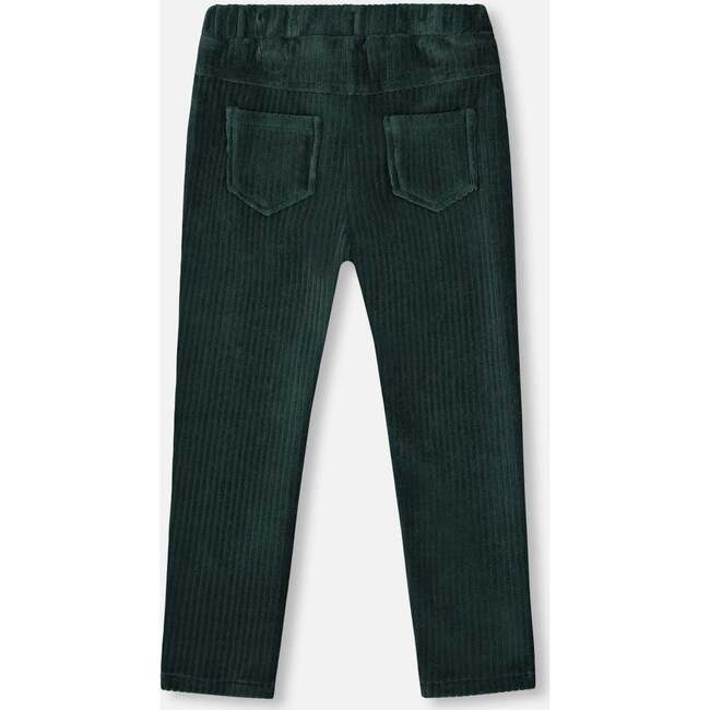 Stretch Velour Rib Treggings, Dark Green - Pants - 3