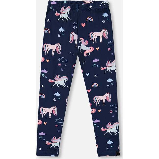 Stretch Jersey Leggings, Navy Unicorn Print