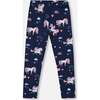 Stretch Jersey Leggings, Navy Unicorn Print - Leggings - 1 - thumbnail