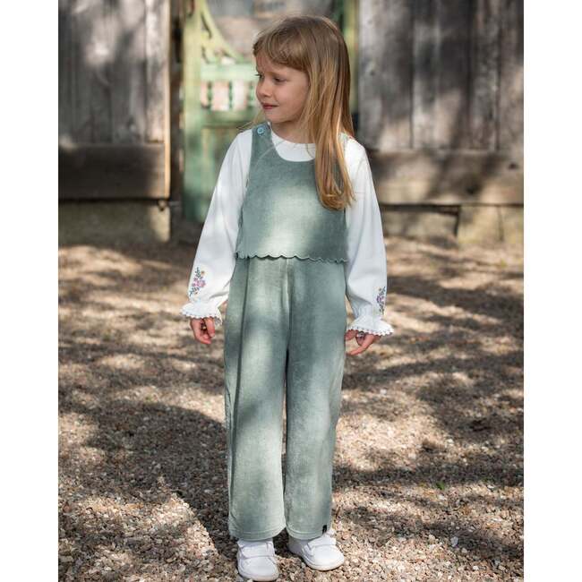 Stretch Velour Faux-Layered Overalls, Jade Green - Overalls - 2