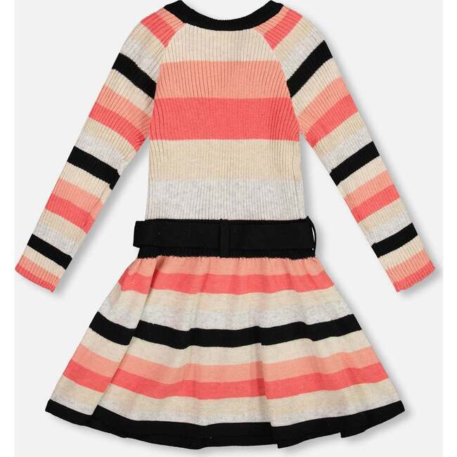 Striped Knit Dress Beige Black and Pink, Beige, Black and Pink - Dresses - 3