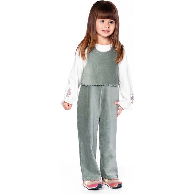 Stretch Velour Faux-Layered Overalls, Jade Green - Overalls - 3