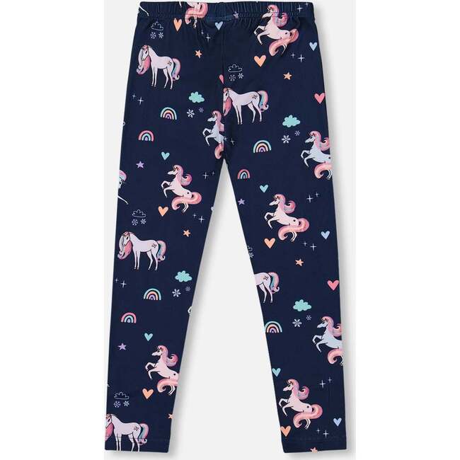 Stretch Jersey Leggings, Navy Unicorn Print - Leggings - 3