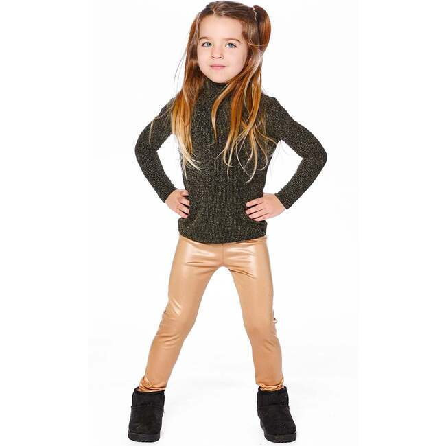 Stretch Shiny Leggings, Golden Beige - Leggings - 2