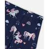 Stretch Jersey Leggings, Navy Unicorn Print - Leggings - 4