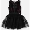 Sleeveless Bi-Material Velour and Mesh Dress, Black - Dresses - 1 - thumbnail