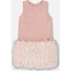 Sleeveless Bi-Material Lurex Dress with Feathers, Light Pink - Dresses - 1 - thumbnail