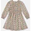 Smocked Viscose Dress Green with Floral Print, Green Flower Print - Dresses - 1 - thumbnail