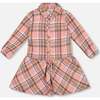 Shirt Plaid Dress with Frill, Pink, Yellow and Gray - Dresses - 1 - thumbnail