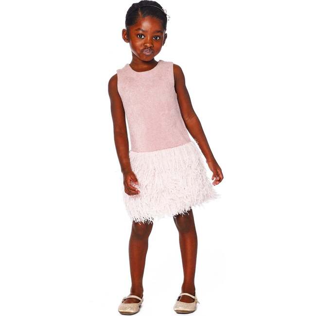 Sleeveless Bi-Material Lurex Dress with Feathers, Light Pink - Dresses - 2