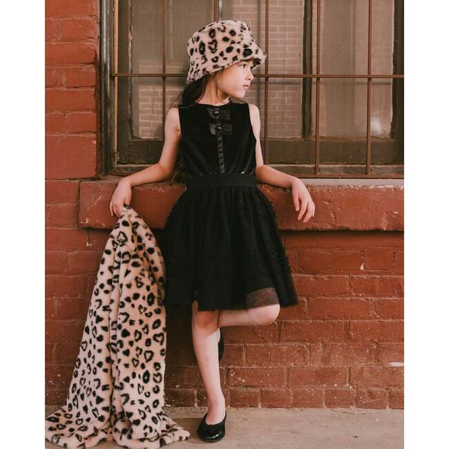 Sleeveless Bi-Material Velour and Mesh Dress, Black - Dresses - 2