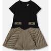 Short Sleeve Bi-Material Milano and Jacquard Knit Dress, Black - Dresses - 1 - thumbnail