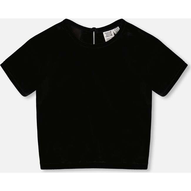 Short Sleeve Stretch Velour Top, Black