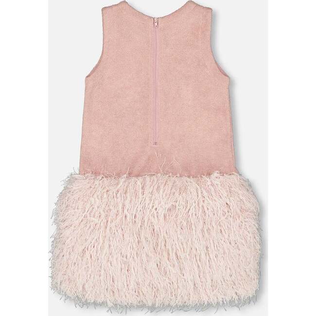 Sleeveless Bi-Material Lurex Dress with Feathers, Light Pink - Dresses - 3