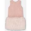 Sleeveless Bi-Material Lurex Dress with Feathers, Light Pink - Dresses - 3
