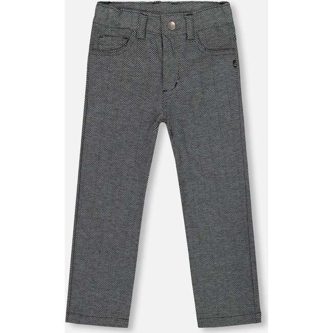 Stretch Jacquard Pants Grey Herringbone, Gray Chevrons