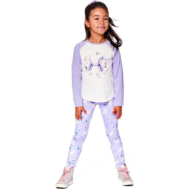 Stretch Jersey Leggings, Lilac Unicorn Print - Leggings - 2