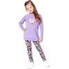 Stretch Jersey Leggings, Black Retro Flower Print - Leggings - 2