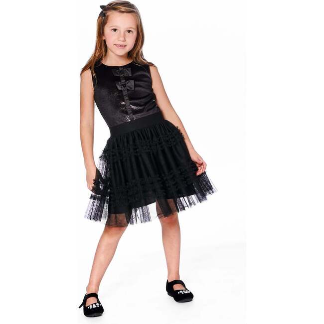Sleeveless Bi-Material Velour and Mesh Dress, Black - Dresses - 3