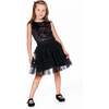 Sleeveless Bi-Material Velour and Mesh Dress, Black - Dresses - 3