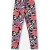 Stretch Jersey Leggings, Black Retro Flower Print - Leggings - 3