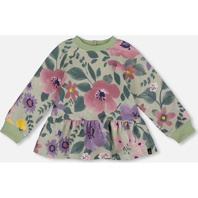 Stretch Fleece Sweatshirt, Sage Floral