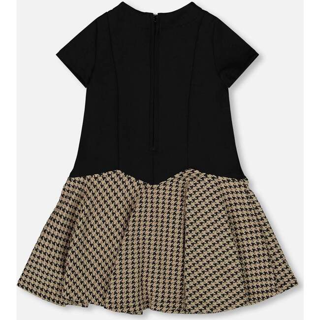 Short Sleeve Bi-Material Milano and Jacquard Knit Dress, Black - Dresses - 3