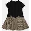 Short Sleeve Bi-Material Milano and Jacquard Knit Dress, Black - Dresses - 3