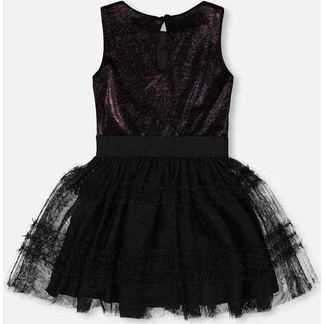 Sleeveless Bi-Material Velour and Mesh Dress, Black - Dresses - 4
