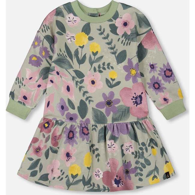 Stretch Fleece Dress, Sage Floral