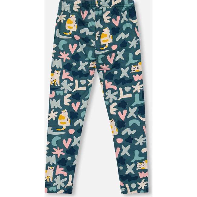 Stretch Jersey Leggings, Green Cat Print - Leggings - 3