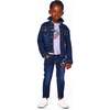 Stretch Denim Jacket Dark Blue with Glittery Hearts and Unicorn, Blue Denim - Jackets - 2