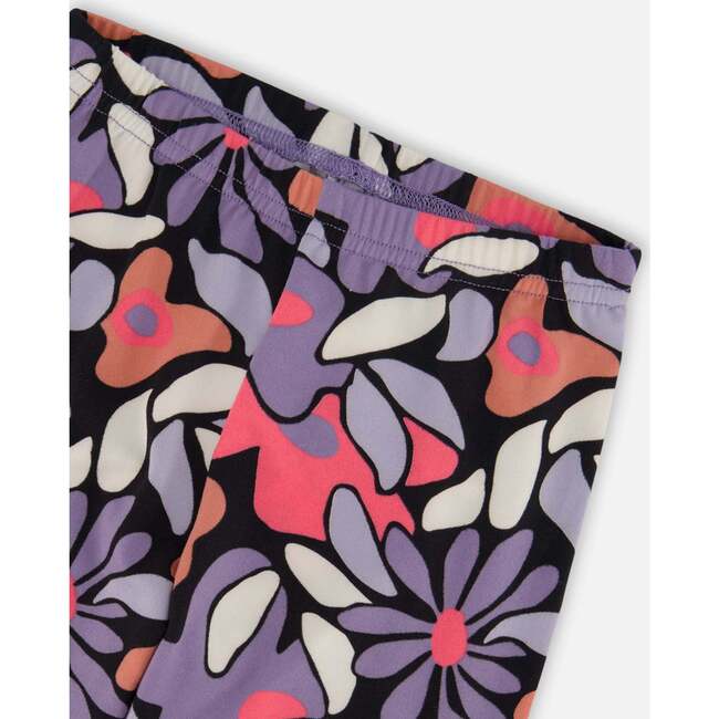 Stretch Jersey Leggings, Black Retro Flower Print - Leggings - 4