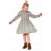 Smocked Viscose Dress Green with Floral Print, Green Flower Print - Dresses - 3