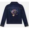 Stretch Denim Jacket Dark Blue with Glittery Hearts and Unicorn, Blue Denim - Jackets - 3