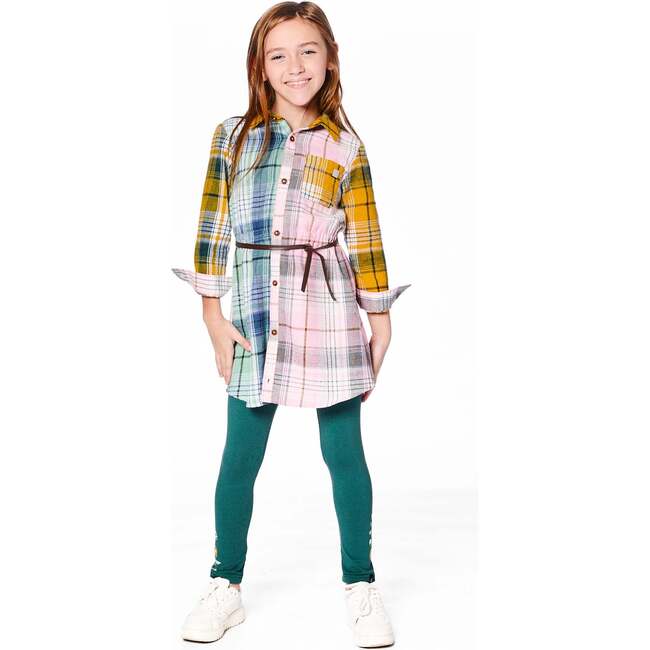 Shirt Dress with Belt Green Pink and Yellow, Green, Pink and Yellow - Dresses - 3