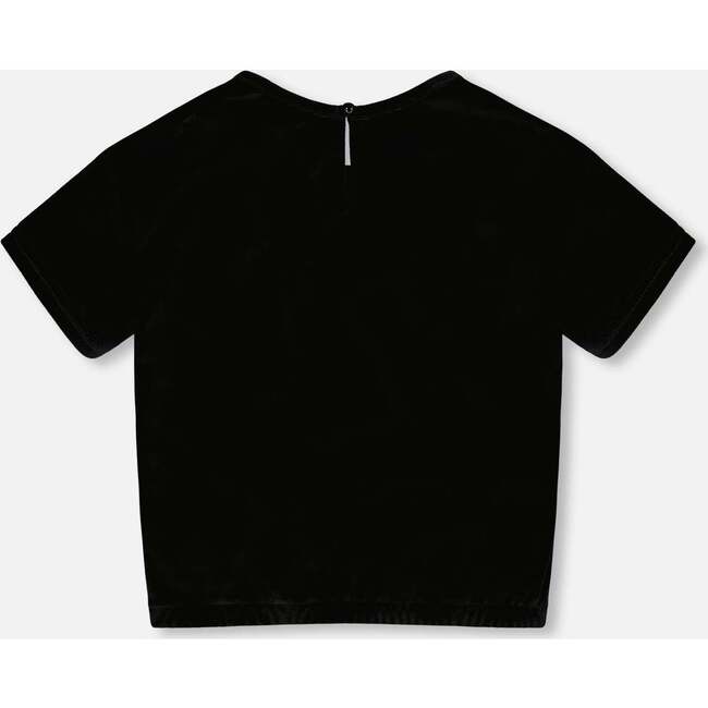 Short Sleeve Stretch Velour Top, Black - T-Shirts - 3