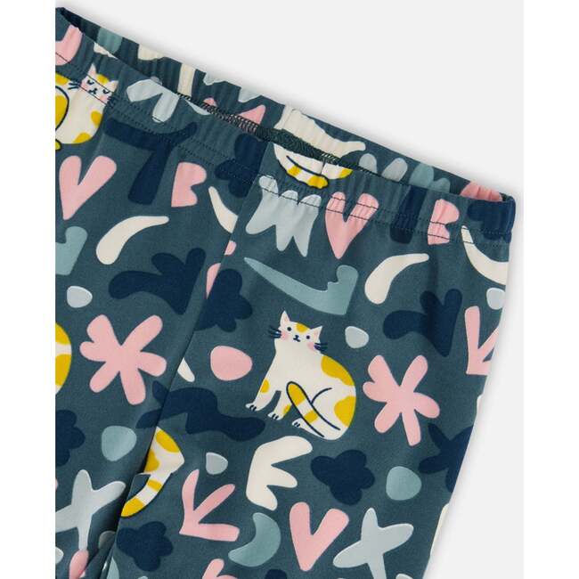 Stretch Jersey Leggings, Green Cat Print - Leggings - 4