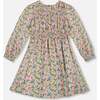 Smocked Viscose Dress Green with Floral Print, Green Flower Print - Dresses - 4
