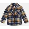 Sherpa Long Sleeve Zip Front Overshirt Blue and Brown Plaid, Blue & Brown Plaid - Jackets - 1 - thumbnail