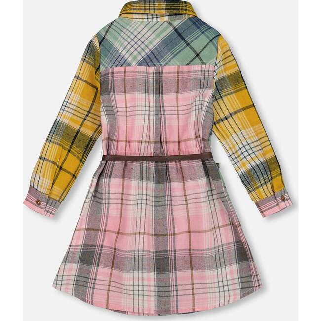 Shirt Dress with Belt Green Pink and Yellow, Green, Pink and Yellow - Dresses - 4