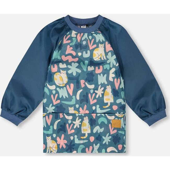 School Apron, Green Cat Print
