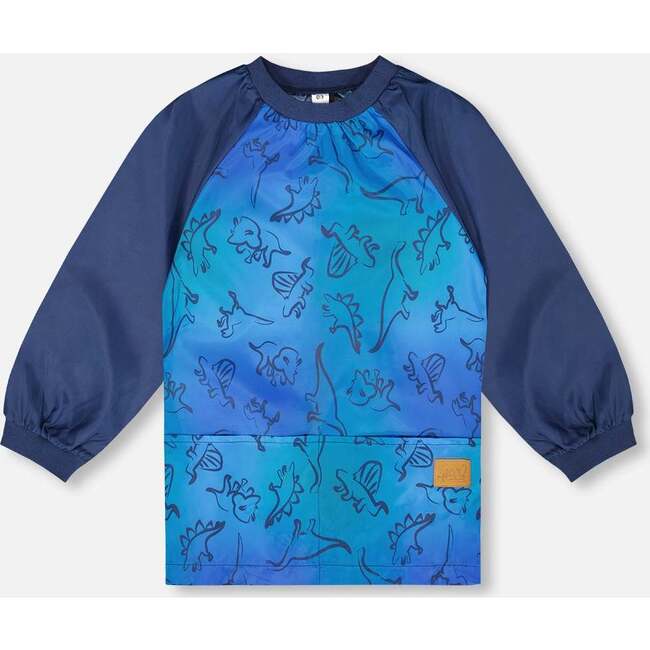 School Apron, Blue Gradient Dinosaur Print
