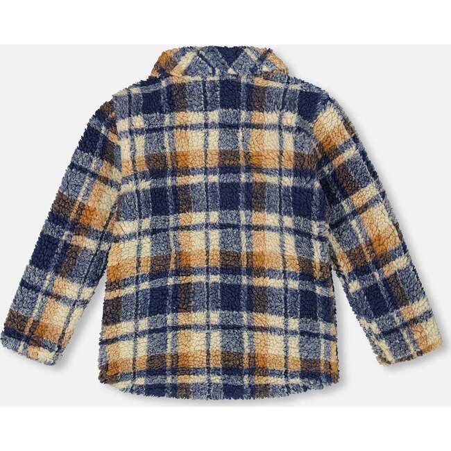 Sherpa Long Sleeve Zip Front Overshirt Blue and Brown Plaid, Blue & Brown Plaid - Jackets - 3