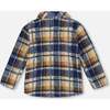 Sherpa Long Sleeve Zip Front Overshirt Blue and Brown Plaid, Blue & Brown Plaid - Jackets - 3