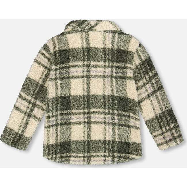 Sherpa Long Sleeve Zip Front Overshirt Sage and Beige Plaid, Sage & Beige Plaid - Jackets - 4
