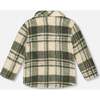 Sherpa Long Sleeve Zip Front Overshirt Sage and Beige Plaid, Sage & Beige Plaid - Jackets - 4