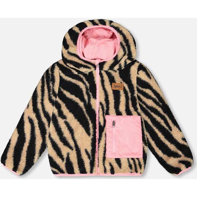 Reversible Mid-Season Sherpa Jacket Zebra, Pink