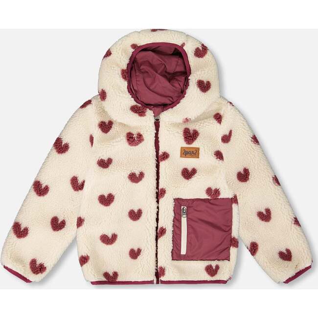 Reversible Mid-Season Sherpa Jacket Burgundy Heart, Purple Plum