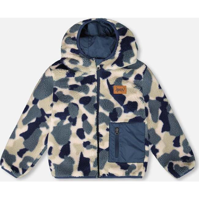 Reversible Mid-Season Sherpa Jacket Blue Camo, Navy Blue